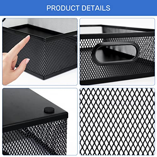 Neudeco Desk Drawer Organizer, 4 Pack Metal Mesh, Black | Adjustable Dividers, Stackable, Pen Organizer, Office Supplies Organizer