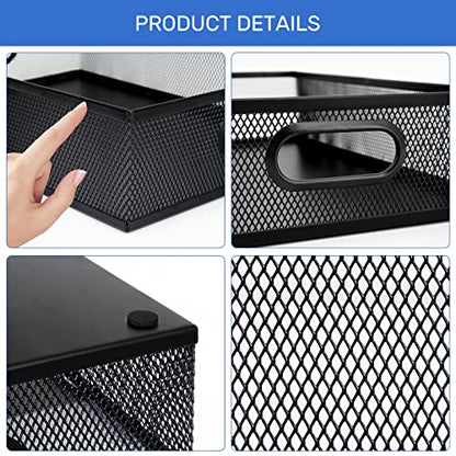 Neudeco Desk Drawer Organizer, 4 Pack Metal Mesh, Black | Adjustable Dividers, Stackable, Pen Organizer, Office Supplies Organizer