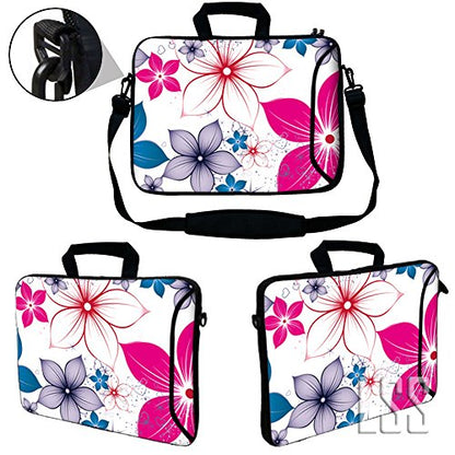 LSS 13.3 inch Laptop Sleeve Bag Notebook with Extra Side Pocket, Soft Carrying Handle & Removable Shoulder Strap for 12" 12.1" 13" 13.3" Apple MacBook Air, GW, Acer, Aspire Asus, Dell, HP, Sony, Toshiba, Samsung - White Pink Blue Flower Leaves - color: Wh