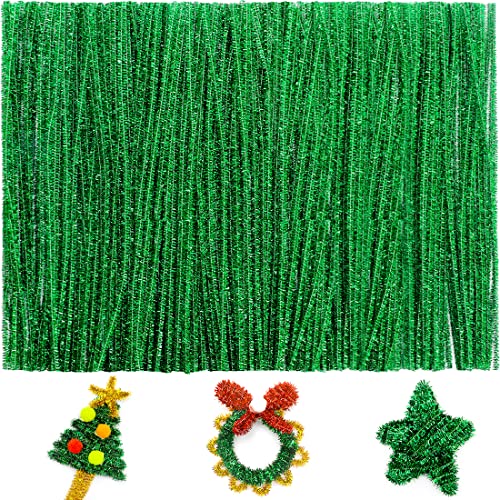 Iooleem 200pcs Green Glitter Pipe Cleaners, Glitter Chenille Stems, Pipe Cleaners for Crafts, Pipe Cleaner Crafts, Art and Craft Supplies, Christmas Pipe Cleaners. - color: Green Glitter, size: Small Pack