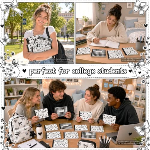 16 Pack Mini Composition Notebooks Bulk College Ruled 7.4'' x 4.7'' Black Bow Half Size Composition Books 80 Pages Small Pocket Journal Books Back to School Gift for Student Teacher Office Supplies - color: Black Bow