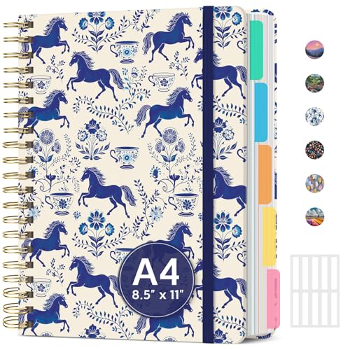 Large Spiral Lined Notebook for Work with Dividers & Tabs, 8.5"x11" Hardcover 5 Subject Notebook, College Ruled, 280 Pages, Cobalt Equestria - color: Q - Cobalt Equestria