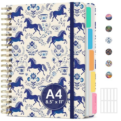 Large Spiral Lined Notebook for Work with Dividers & Tabs, 8.5"x11" Hardcover 5 Subject Notebook, College Ruled, 280 Pages, Cobalt Equestria - color: Q - Cobalt Equestria