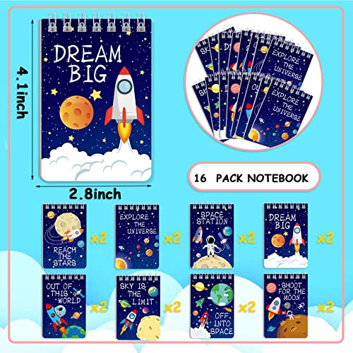 Outer Space Mini Notebook 16 Pack Party Favor Galaxy Goodie Bags Solar System Astronaut Science Rocket Planet Small Spiral Pocket Notepads for Space Theme Birthday Party Supplies