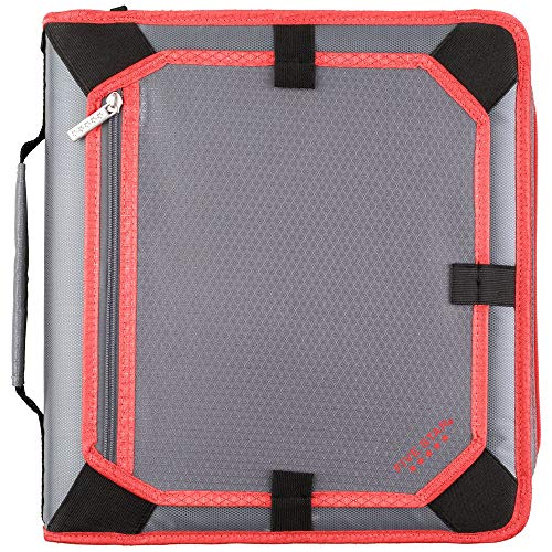 Five Star 2 Inch Zipper Binder, 3 Ring Binder, Expansion Panel, Durable, Gray/Bright Coral (29052IY8) - color: Gray/Bright Coral