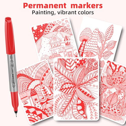 Red Ultra Fine Point Permanent Marker, 20 Pack, 0.4 mm, Precision Fine Tip for Detailed Writing, Art, Crafts & Labeling on Paper, Plastic, Glass, Metal, Waterproof, Fade-Resistant Ink - size: 20
