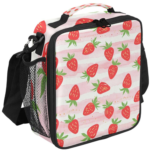 Pardick Fruit Strawberry Insulated Lunch Bag Girls,Kids Thermal Meal Cute Pink Stripe Reusable Lunch Box Children Waterproof Back to School Picnic - color: Strawberry