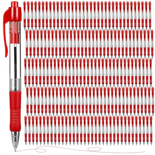 Fainne 200 Pack Retractable Ballpoint Pen 1.0 mm Medium Point Refillable Smooth Click Writing Pens With Grip for Work Journal Writing Office School Supplies (Red Ink) - color: Red Ink