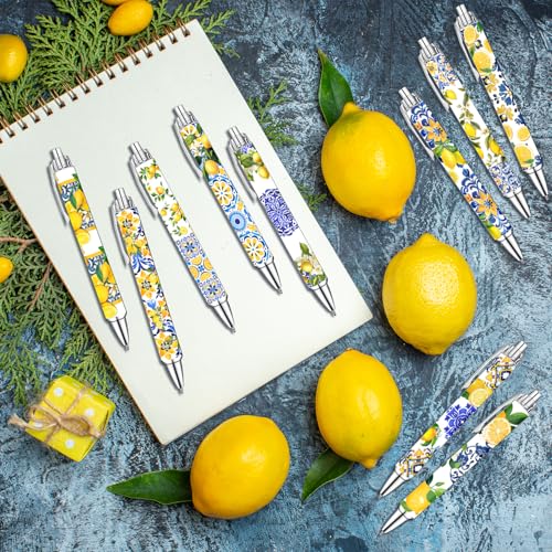 Idealmuzik Capri Lemon Ballpoint Pens Set – Mediterranean Lemon Design Pens for Office, Students & Stationery Lovers – Smooth Writing Pens for Journaling, Notes & Gifts – Bright Aesthetic, 10 Pack - style: New Capri lemon