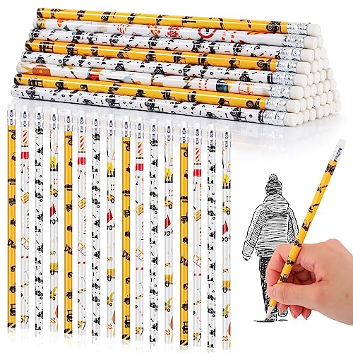 Teling 48 Pcs Construction Party Favors Fun Pencils in Bulk with Eraser for Theme Birthday Supplies Wooden Number 2 Graphite Pencils for Students Back to School Gifts Classroom - style: Construction Theme