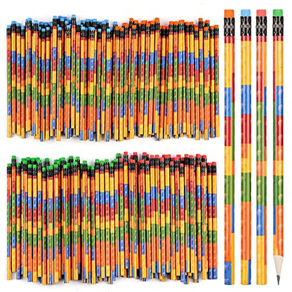 Kolewo4ever 200 Pieces Building Block Wood Pencils Colorful Round Pencils with Top Erasers Students Birthday Goody Bag Bulk Filler for Exams School Office Sketching Learning Activities