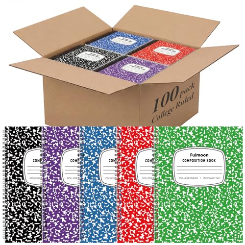 Fulmoon 100 Pack Bulk Spiral Composition Notebooks, Hard Cover, College Ruled Paper, 9-3/4 x 7-1/2 Inches, 60 Pages (30 Sheets), Assorted Marble Cover Composition Notebooks for School College Office - color: 5 Color, size: College Ruled 7.5 x 9.75 Inches