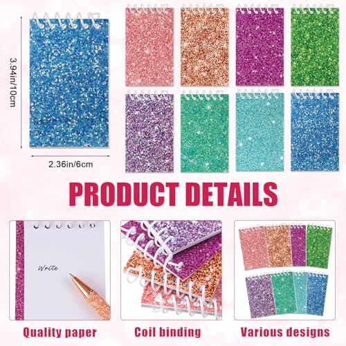 Sherr 16 Pcs Glitter Pens and Notebooks Set Mini Spiral Notepads Fancy Pens for Kids Girls Women Sparkly Sequins Journaling Ballpoint Christmas Birthday Gift Classroom Rewards(Classic Color) - color: Multi Color