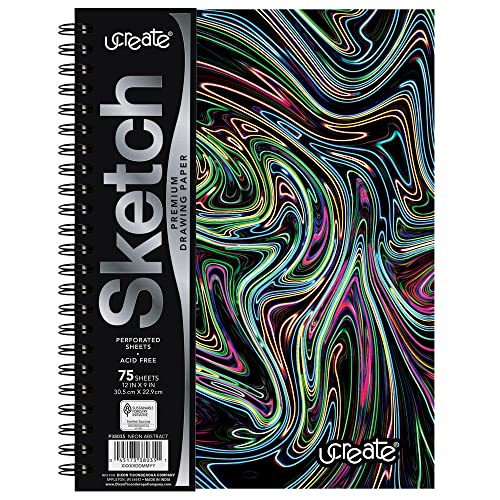 UCreate Fashion Poly Sketch Book Abstract Design, 9" x 12", Neon 75 Sheets - style: Neon Abstract; 9" x 12"