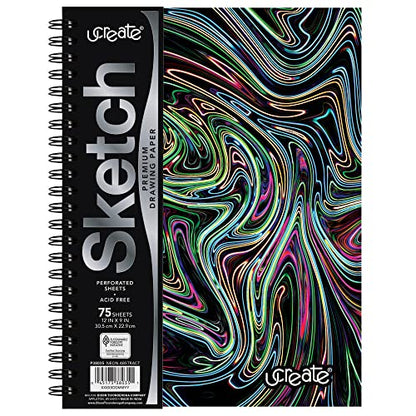 UCreate Fashion Poly Sketch Book Abstract Design, 9" x 12", Neon 75 Sheets - style: Neon Abstract; 9" x 12"