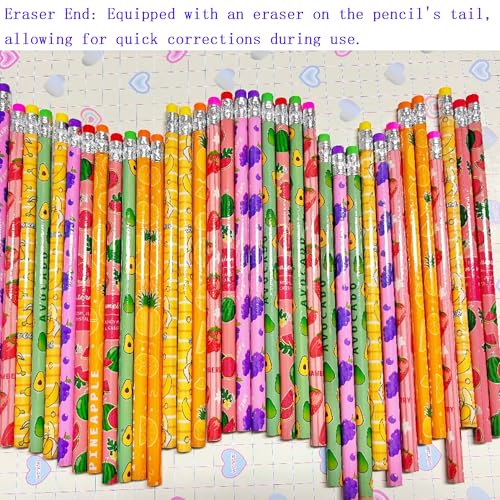 72PCS Corlorful Wooden cased Pencils for Kids with Erasers, Wood Wedding Golf for School,Drawing,Gift (72PCS) (Fruit, 72) - style: Fruit