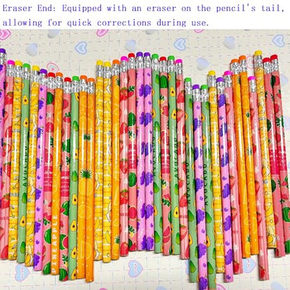 72PCS Corlorful Wooden cased Pencils for Kids with Erasers, Wood Wedding Golf for School,Drawing,Gift (72PCS) (Fruit, 72) - style: Fruit