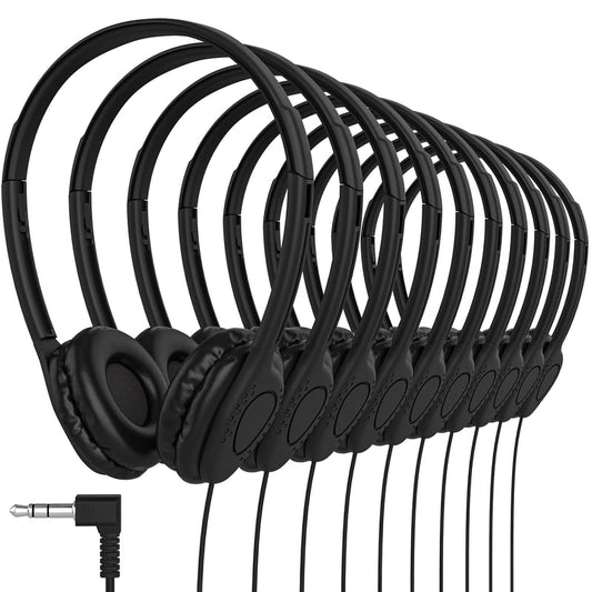 Maeline Kids Headphones for School Classroom K-12, Library, Museum, Travel, On Ear Stereo Headset with Adjustable Band & Faux Leather Cushions - 3.5mm Plug - 30 Pack - Black - color: Black - Leather, size: 30 Pack
