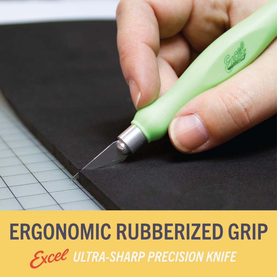 Excel Blades Fit Grip Craft Knife With #11 Ultra-Sharp Carbon Steel Angled Blade – Precision Craft Knife With Contoured Rubberized Grip For DIY, Art, Hobby, And Model Projects – Black, Made In The USA - color: Black