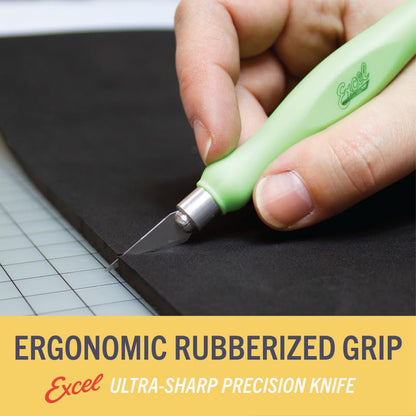 Excel Blades Fit Grip Craft Knife With #11 Ultra-Sharp Carbon Steel Angled Blade – Precision Craft Knife With Contoured Rubberized Grip For DIY, Art, Hobby, And Model Projects – Black, Made In The USA - color: Black