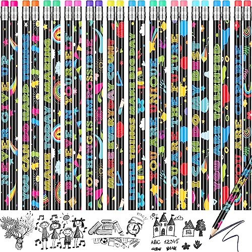 60 Pcs Motivational Pencils Bulk, Fun Inspirational School Pencils for Classroom, Cute Wood Pencils with Encourage Positive Sayings, Back to School Supplies for Kids Student Teacher Classroom Reward - size: 60 Count (Pack of 1)