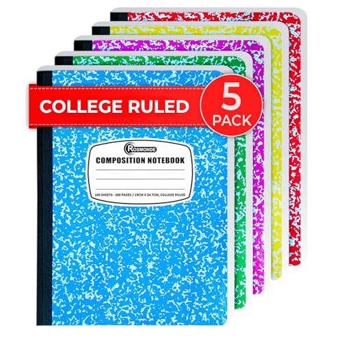 Rosmonde 5 Pack Composition Notebooks College Ruled, 200 No Bleed Pages (100 Sheets) 9-3/4x7-1/2 Notebooks for Work, Back to School Supplies for College Students, Notebooks for Women, Colors May Repeat - size: 5 Pack, style: Color Marble