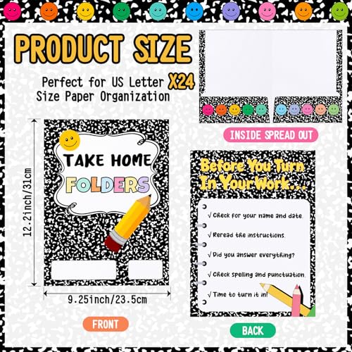 Colarr 24 Pcs Take Home Folders Bulk for Student Back to School Homework Folders with 2 Pocket Letter Size Composition Notebook Classwork Organizer for Home Educational Supply 9.25 x 12.2 in