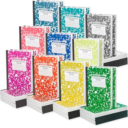 Fainne 100 Pack A5 Composition Notebooks Bulk College Ruled Composition Notebooks Marble Covers Notebook for Student Classroom Office Supplies 30 Sheet/60 Page(Light Color) - color: Light Color