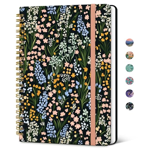 Taja Spiral Lined Journal for Women, Notebook for Work with Pretty Cover, 140 College Ruled Pages, Hardcover Notebook for Journaling, Note Taking, Bible Study, Spring Scatter - color: B-Spring Scatter