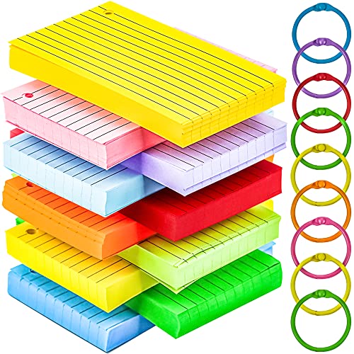 600Pcs Colored Index Cards 3x5 Inch Flash Cards with Rings Lined Note Card Flashcards, Colorful Ruled Card Pad Index Note Books 3 x 5 Notecards for Studying School Supply College Office - style: Lined Card with Binder - 600 Sheets