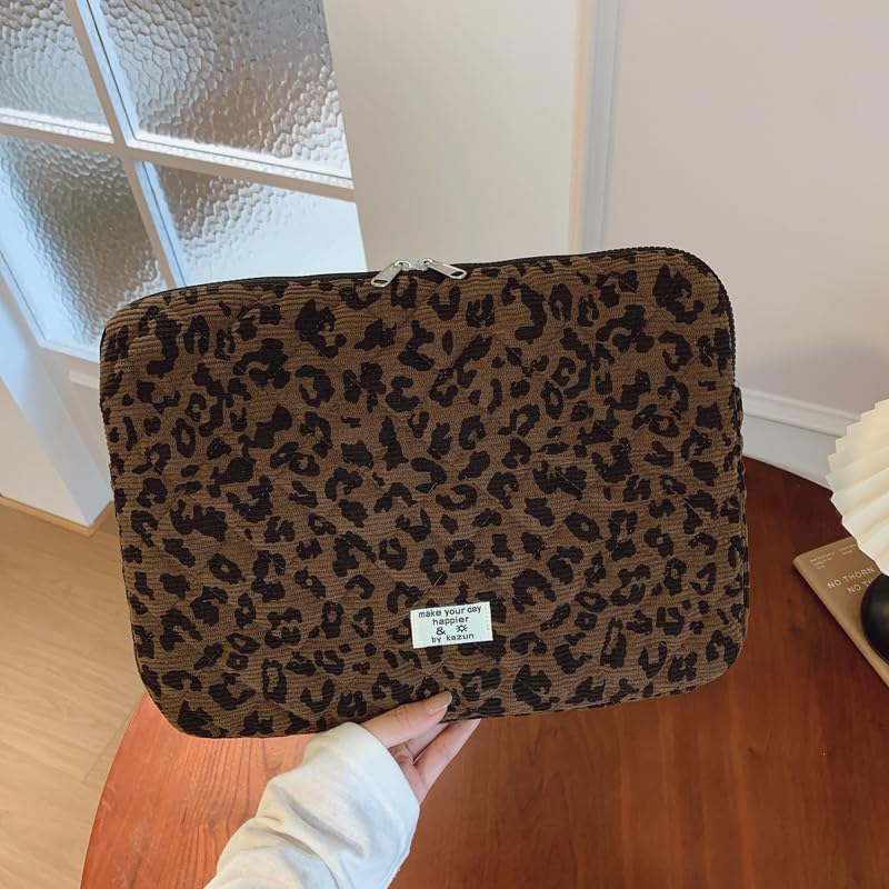 Leopard Print Laptop Sleeve for 13 Inch Mac-Book, Quilted Protective Soft Case, Cheetah Print Computer Cover Compatible with Air & Pro Models - color: Coffee-Leopard