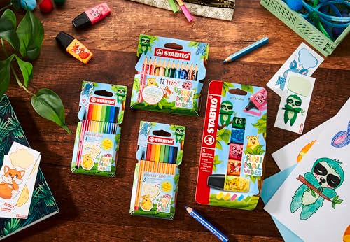 STABILO BOSS MINI Animal Vibes - Highlighter - Pack of 3 - Assorted Colours - style: BOSS MINI (Wallet)