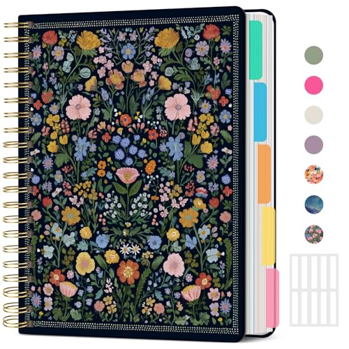 Large Lined Spiral Journal for Women Cute Hardcover 5 Subject Notebook for Work 8.5" x 11" with Removable Dividers & Tabs, College Ruled, 280 Pages Aesthetic Journal for Work, School & Note Taking, Garden of Whimsy - color: B - Garden of Whimsy