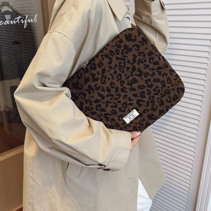 Leopard Print Laptop Sleeve for 13 Inch Mac-Book, Quilted Protective Soft Case, Cheetah Print Computer Cover Compatible with Air & Pro Models - color: Coffee-Leopard