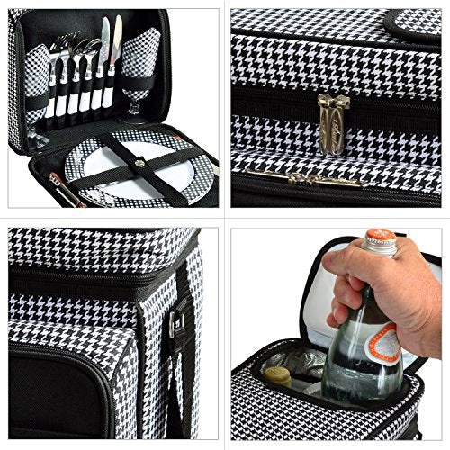 Picnic at Ascot Original Insulated Picnic Basket/Cooler Equipped with Service for 2- Designed, Assembled & Quality Approved in the USA - color: Houndstooth