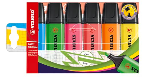 STABILO Highlighter BOSS ORIGINAL - Pack of 6 - Assorted Colors - color: Assorted Colors, size: 6 Count (Pack of 1)