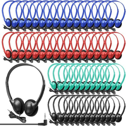 Frienda 48 Pack Classroom Headphones Bulk, Wired School Headsets for Students, Stereo Headphones with 3.5 mm Plug for Classroom, Online Learning, Library(Classic,Navy, Black, Red, Cyan) - color: Navy, Black, Red, Cyan, style: Classic