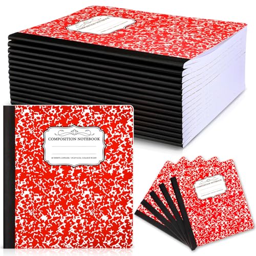 Seajan 20 Pack Composition Notebooks, Wide Ruled Paper, 7-1/2" x 9-3/4" Marble Hard Covers, 60 Sheets, Composition Notebooks Bulk for Students Back to School Adults Office Supplies(Red) - color: Red