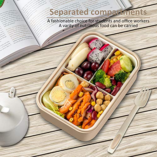 LOVINA Bento Box for Adults and Kids - 1400ML Portable, Lightweight, Easy to Carry Meal Holder with Spoon & Fork, Durable, Leak-Proof, BPA-Free and Food-Safe Materials - color: Khaki