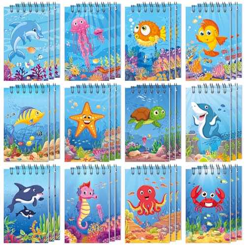 Zhanmai 36 Pcs Mini Ocean Animals Notebooks Under The Sea Party Favor Set Sea Animal Pocket Notepads Underwater World Small Spiral Memo Books for Kid Classroom Office Rewards Birthday Party Favor Gift - style: Sea Animal