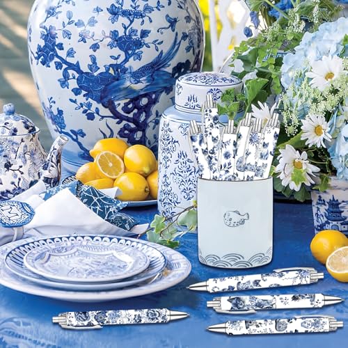 Blue and White Porcelain Cat Ballpoint Pens Set – Aesthetic Chinese Porcelain Style Cat Design Pens for Office, Journaling, and Stationery Lovers – Smooth Writing Pens for Daily Use or Gifts, 10 Pack - style: Blue and white porcelain cat