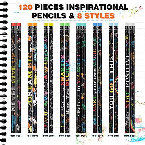 Pasimy 120 Pieces Bulk Inspirational Pencils Colorful Cute Motivational Pencil with Eraser Wood Fun Positive Pencils with Inspiring Words Sayings for Students Classrooms Favors Back to School