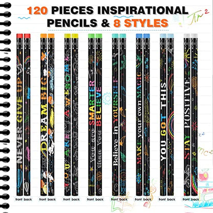 Pasimy 120 Pieces Bulk Inspirational Pencils Colorful Cute Motivational Pencil with Eraser Wood Fun Positive Pencils with Inspiring Words Sayings for Students Classrooms Favors Back to School