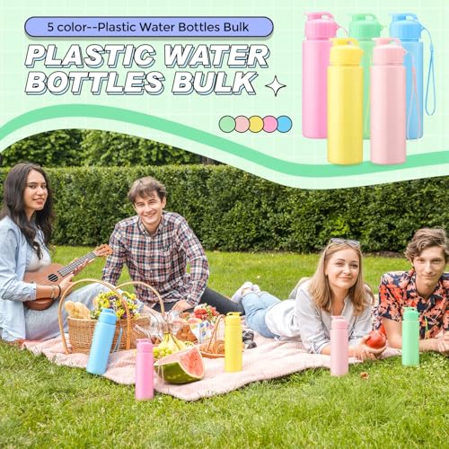 Domensi 50 Pieces Plastic Water Bottle Bulk 17 oz Sports Adults Reusable Large Water Bottles with Leak Proof Flip Top for Adults Fitness (Solid Pastel) - color: Solid Pastel