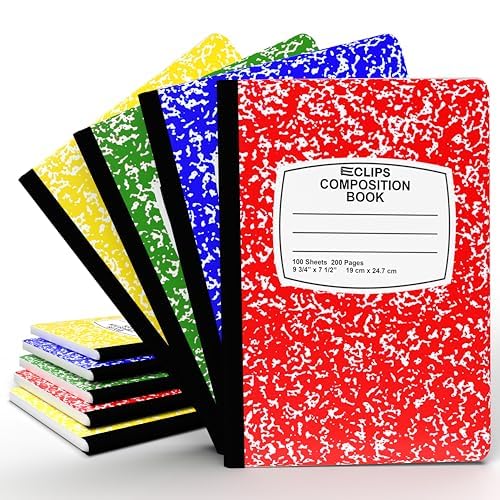 Composition Notebook College Ruled Composition Notebooks Bulk Marble Hard Cover Wide Ruled Notebook Paper Note Books For Schools Marble Composition Books 100 Sheets 200 Pages 9.75” x 7.25” (4 Pack, Multi Color) - size: 4 Pack
