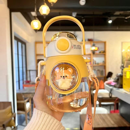LEJN 28 oz Water Bottle Kawaii with Adjustable Shoulder Strap for Summer Cold Water Chill Portable Leakproof BPA-free Cartoon Children Cup Traveling Hiking Camping (Yellow820ml) - color: Yellow820ml