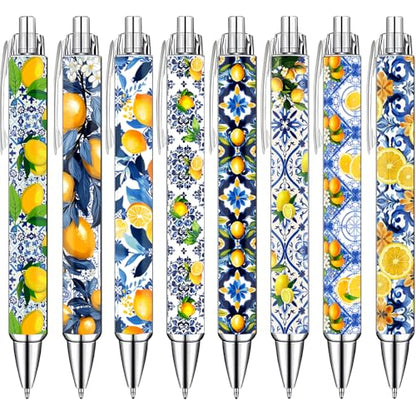 Capri Lemon Pens Set – Mediterranean-Inspired Ballpoint Pens for Girls, Students, and Stationery Lovers – Smooth Writing Pens for School, Journaling, or Gifts – Bright and Elegant Design, 8 Pack - style: Capri lemon