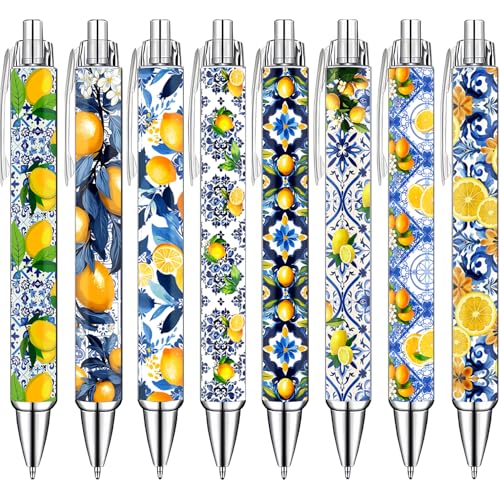 Capri Lemon Pens Set – Mediterranean-Inspired Ballpoint Pens for Girls, Students, and Stationery Lovers – Smooth Writing Pens for School, Journaling, or Gifts – Bright and Elegant Design, 8 Pack - style: Capri lemon