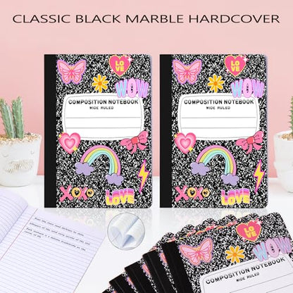 6 Pack Marble Composition Notebook Wide Ruled Preppy Composition Notebooks,Back to School Coquette Aesthetic Notebooks Perfect-bound 80 Pages (40 Sheets) 9.75x7.5 Inches - color: Rainbow