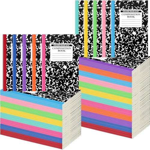 Fainne 100 Pack A5 Composition Notebooks Bulk College Ruled Composition Notebooks Marble Covers Notebook for Student Classroom Office Supplies 30 Sheet/60 Page(Multicolor Spine) - color: Multicolor Spine